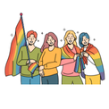 Image of young people with LGBTQ flag