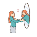 Image of young person standing in front of the mirror positively connecting with self