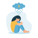 image young person with a stormy cloud above their head