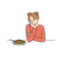 Image of young person looking at a plate in disinterest