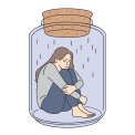 Image of young person feeling trapped inside a bottle