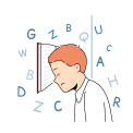 image of young person appearing to have difficulties, letters flying around them